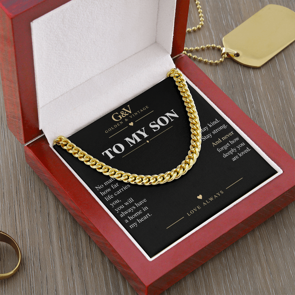 To My Son Cuban Link Chain – Stay Strong, Stay Loved | Gift from Mom or Dad