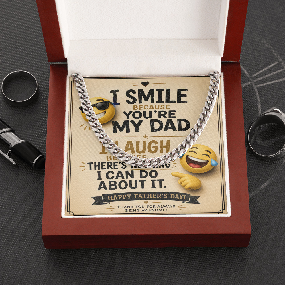 Funny Father's Day Cuban Link Chain Gift for Dad – “I Smile Because You're My Dad” Message Card Necklace - goldenandvintage