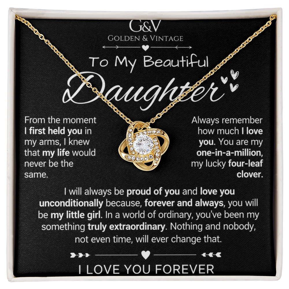To My Beautiful Daughter – Love Knot Necklace | Yellow & White Gold