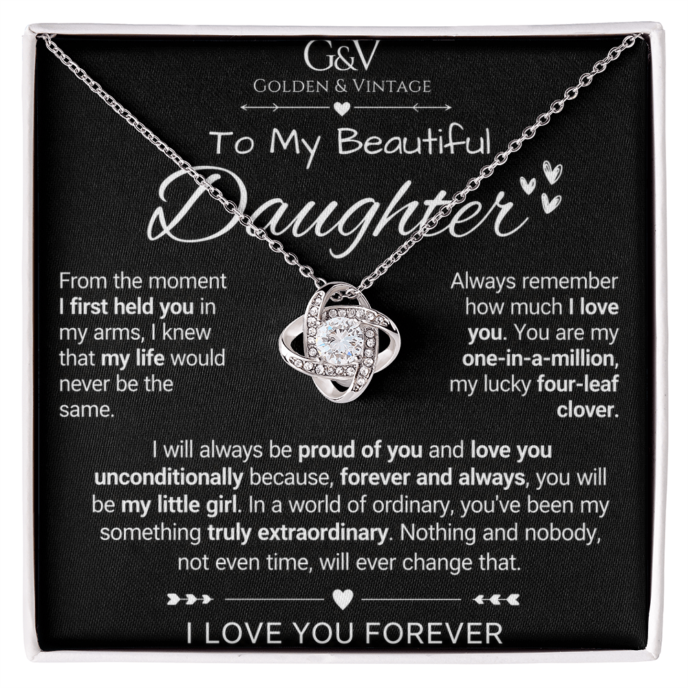 To My Beautiful Daughter – Love Knot Necklace | Yellow & White Gold