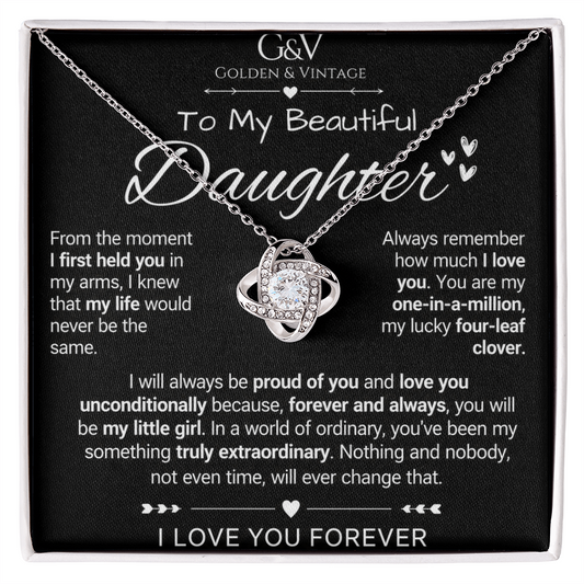 To My Beautiful Daughter – Love Knot Necklace | Yellow & White Gold