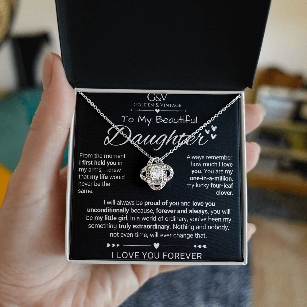 To My Beautiful Daughter – Love Knot Necklace | Yellow & White Gold