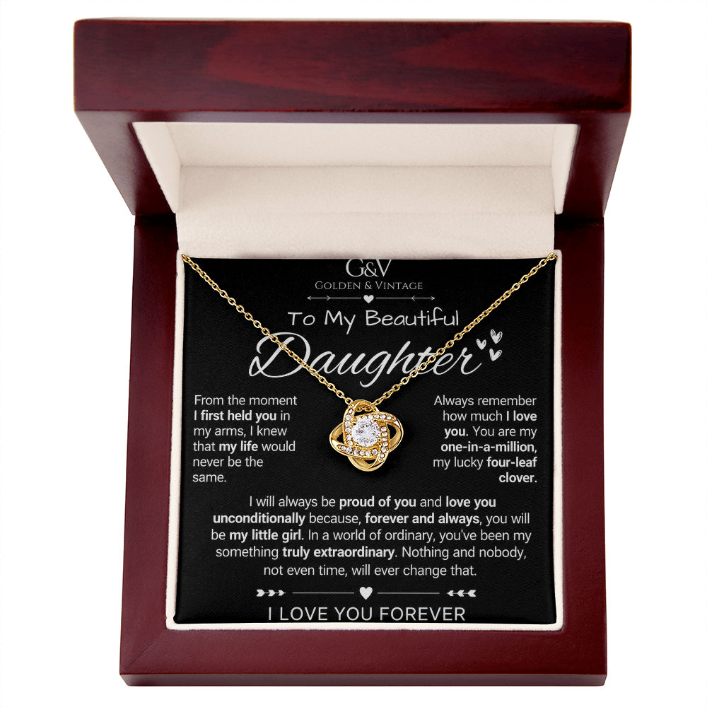 To My Beautiful Daughter – Love Knot Necklace | Yellow & White Gold