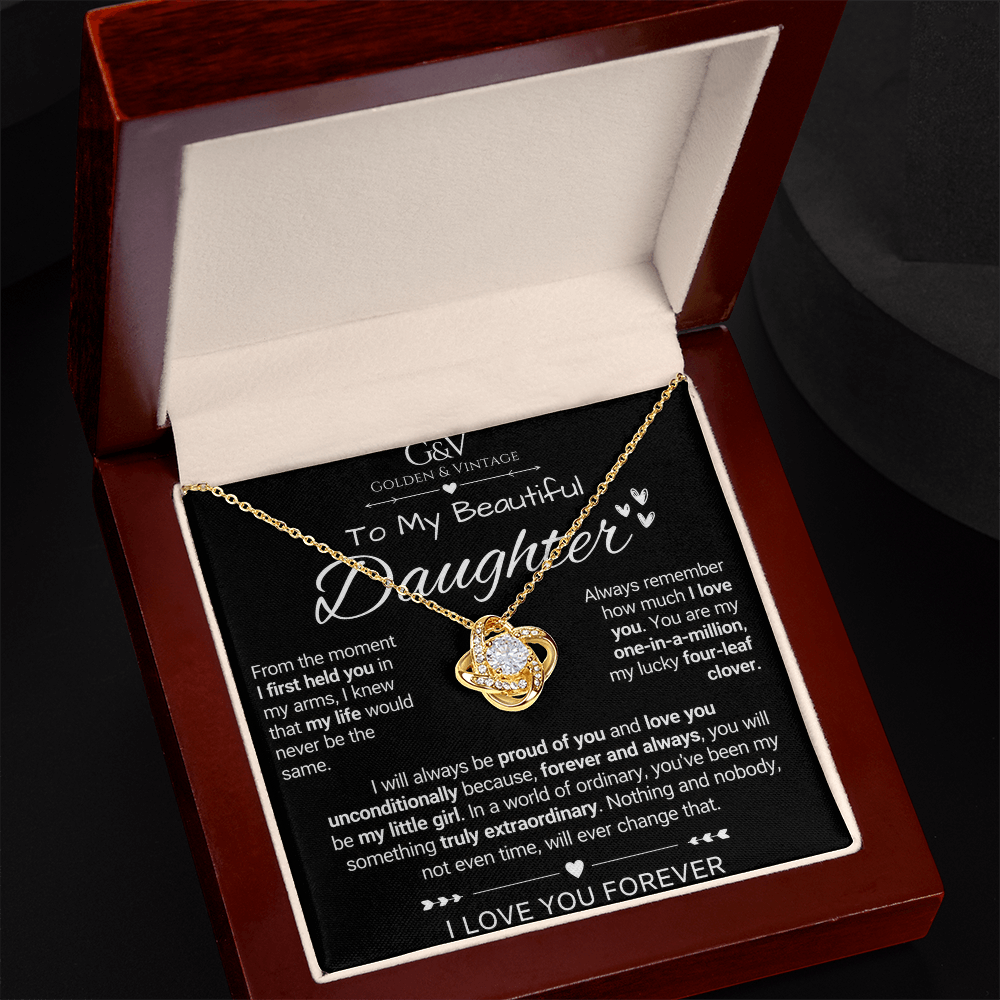To My Beautiful Daughter – Love Knot Necklace | Yellow & White Gold