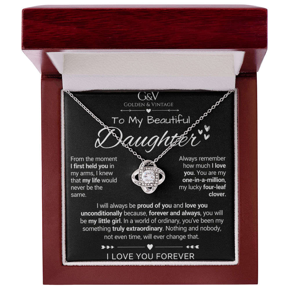 To My Beautiful Daughter – Love Knot Necklace | Yellow & White Gold