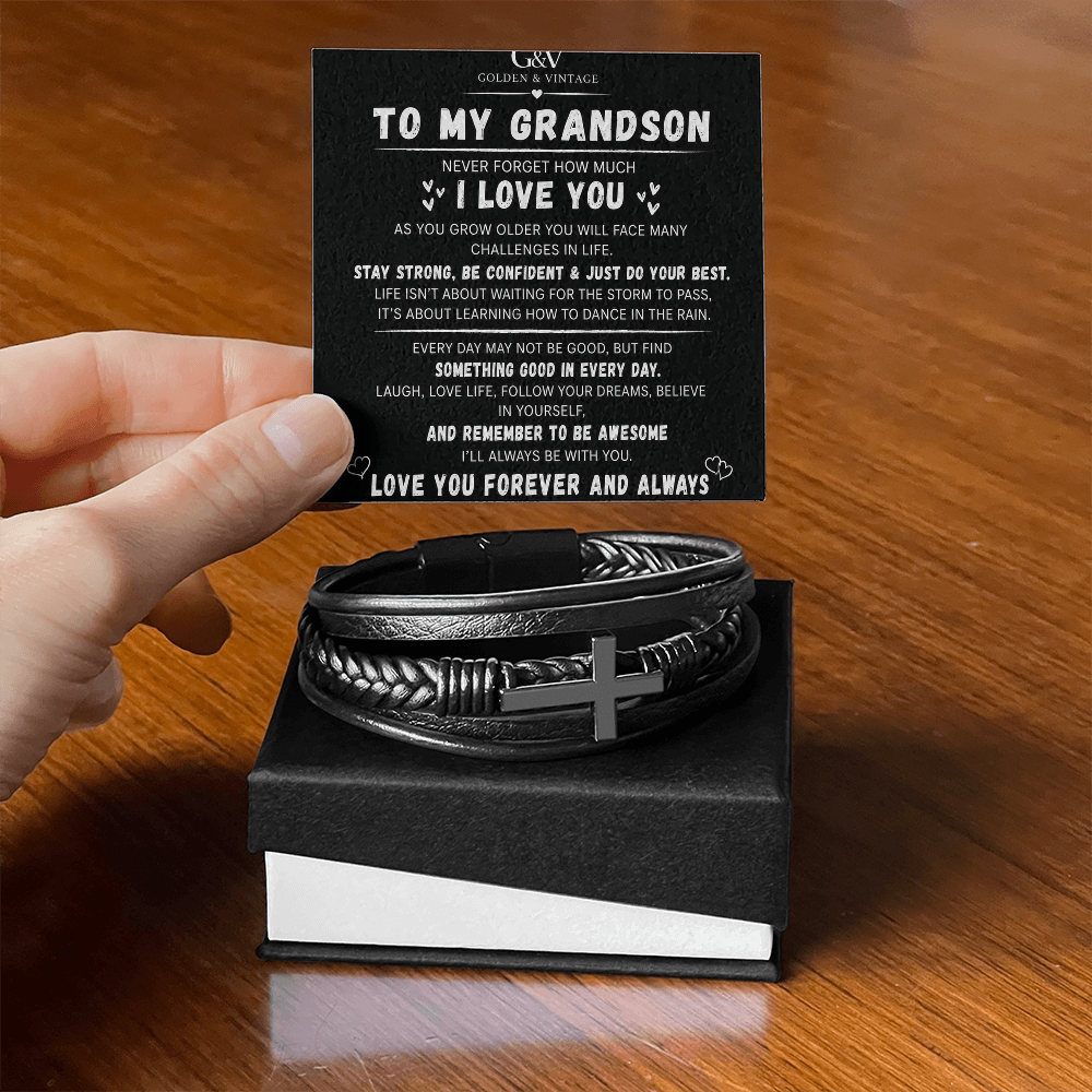 To My Grandson – Men's Cross Bracelet | Meaningful Gift for Grandson
