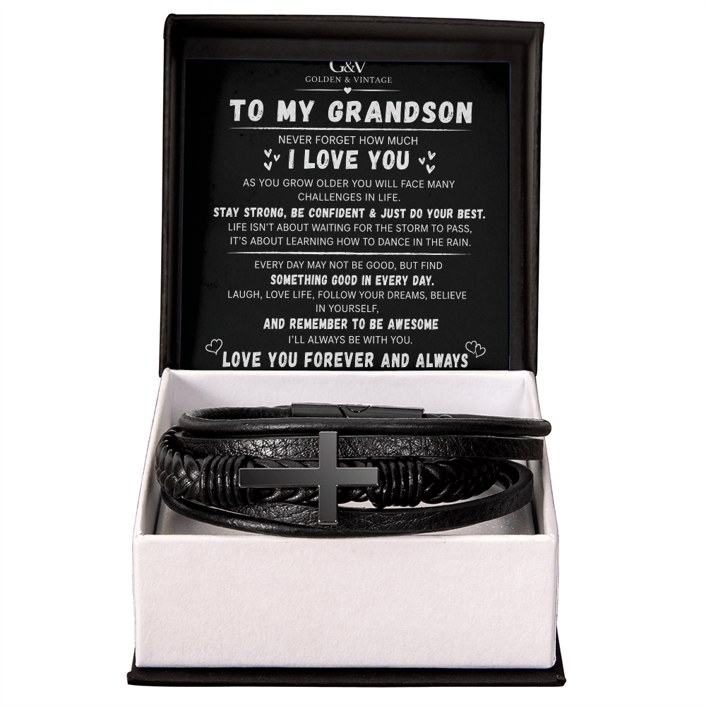 To My Grandson – Men's Cross Bracelet | Meaningful Gift for Grandson