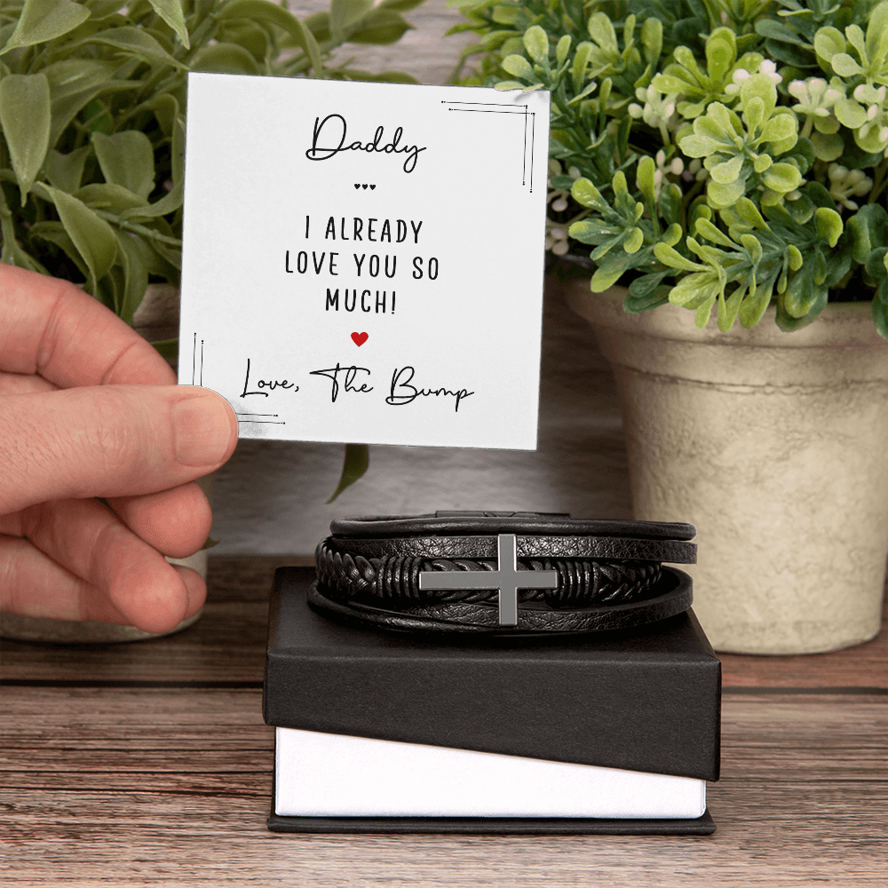 Personalized Men's Cross Bracelet for Daddy – “Love From The Bump” Father-to-Be Gift Bracelet - goldenandvintage