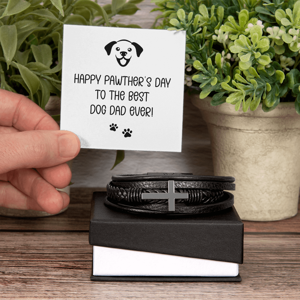 Personalized Men's Cross Bracelet for Dog Dad – Happy Pawther's Day Custom Gift for Pet Lovers - goldenandvintage