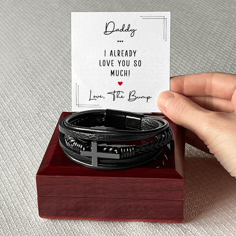 Personalized Men's Cross Bracelet for Daddy – “Love From The Bump” Father-to-Be Gift Bracelet - goldenandvintage