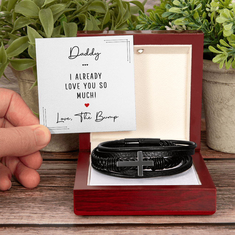 Personalized Men's Cross Bracelet for Daddy – “Love From The Bump” Father-to-Be Gift Bracelet - goldenandvintage