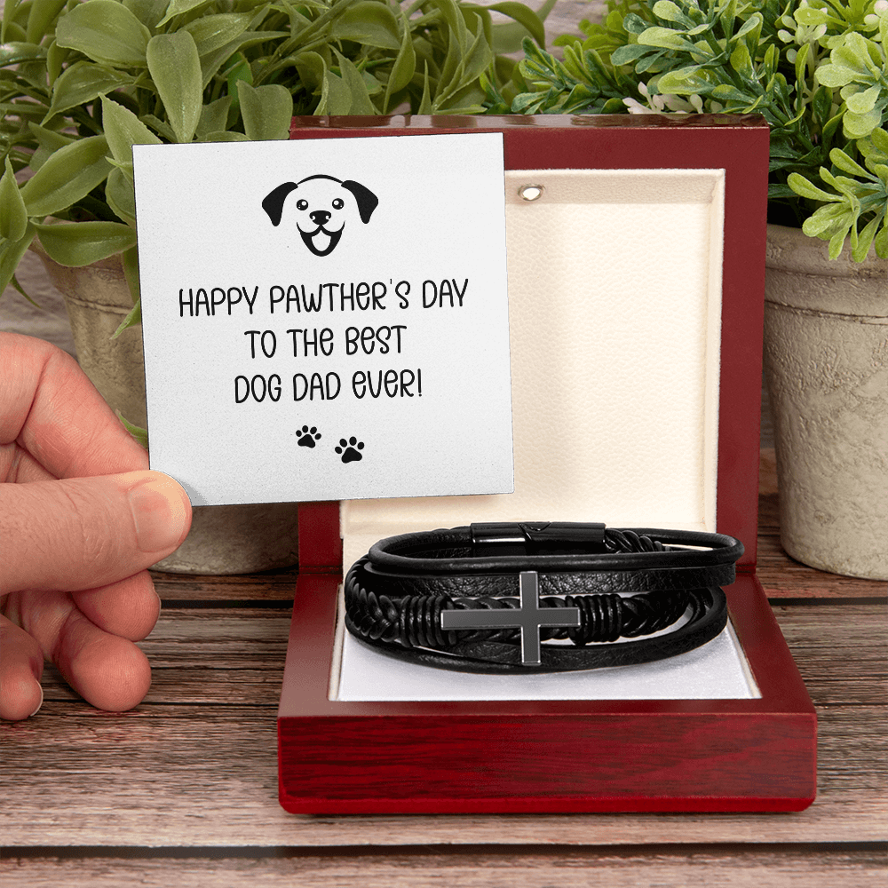 Personalized Men's Cross Bracelet for Dog Dad – Happy Pawther's Day Custom Gift for Pet Lovers - goldenandvintage