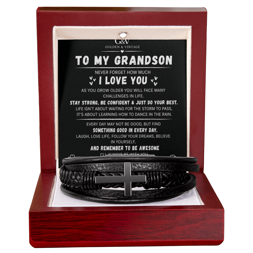 To My Grandson – Men's Cross Bracelet | Meaningful Gift for Grandson