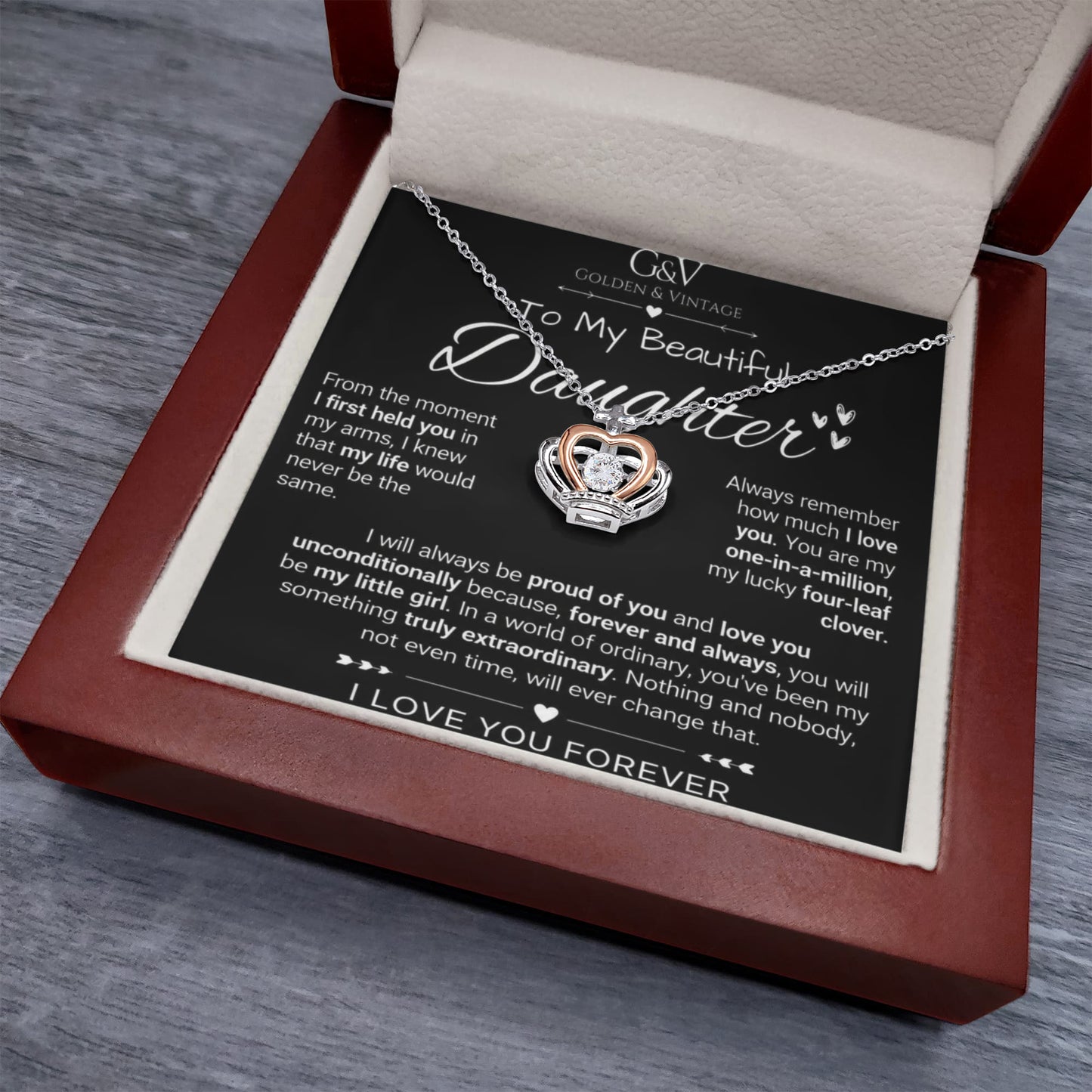 To My Beautiful Daughter – Crown Pendant Necklace | Meaningful Gift for Daughter