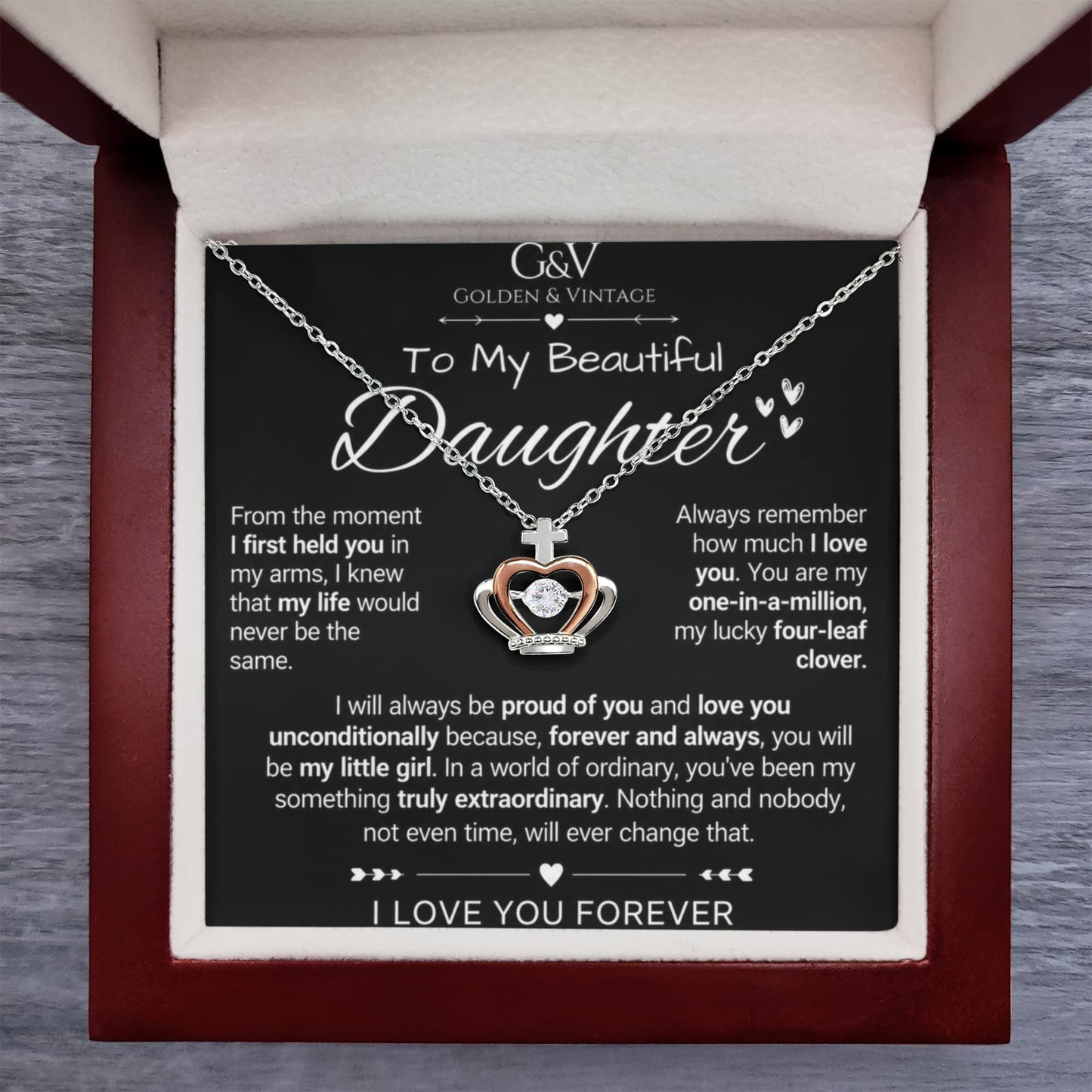 To My Beautiful Daughter – Crown Pendant Necklace | Meaningful Gift for Daughter