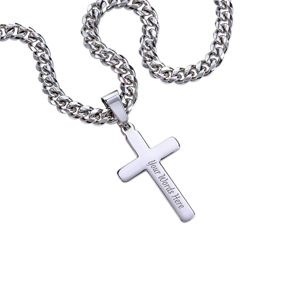 To My Son Cross Necklace – Personalized Cuban Link Chain | Meaningful Gift from Mom or Dad