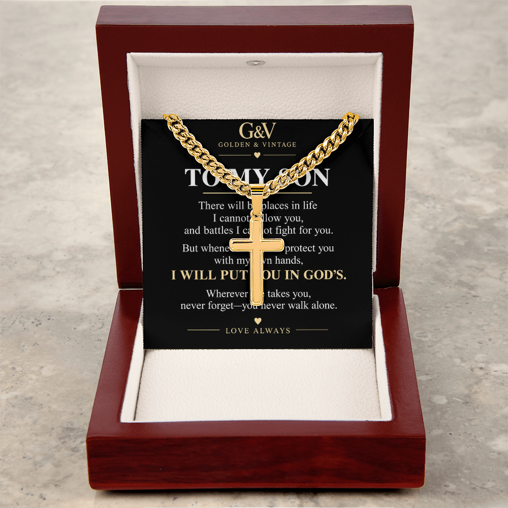 To My Son Cross Necklace – Personalized Cuban Link Chain | Meaningful Gift from Mom or Dad