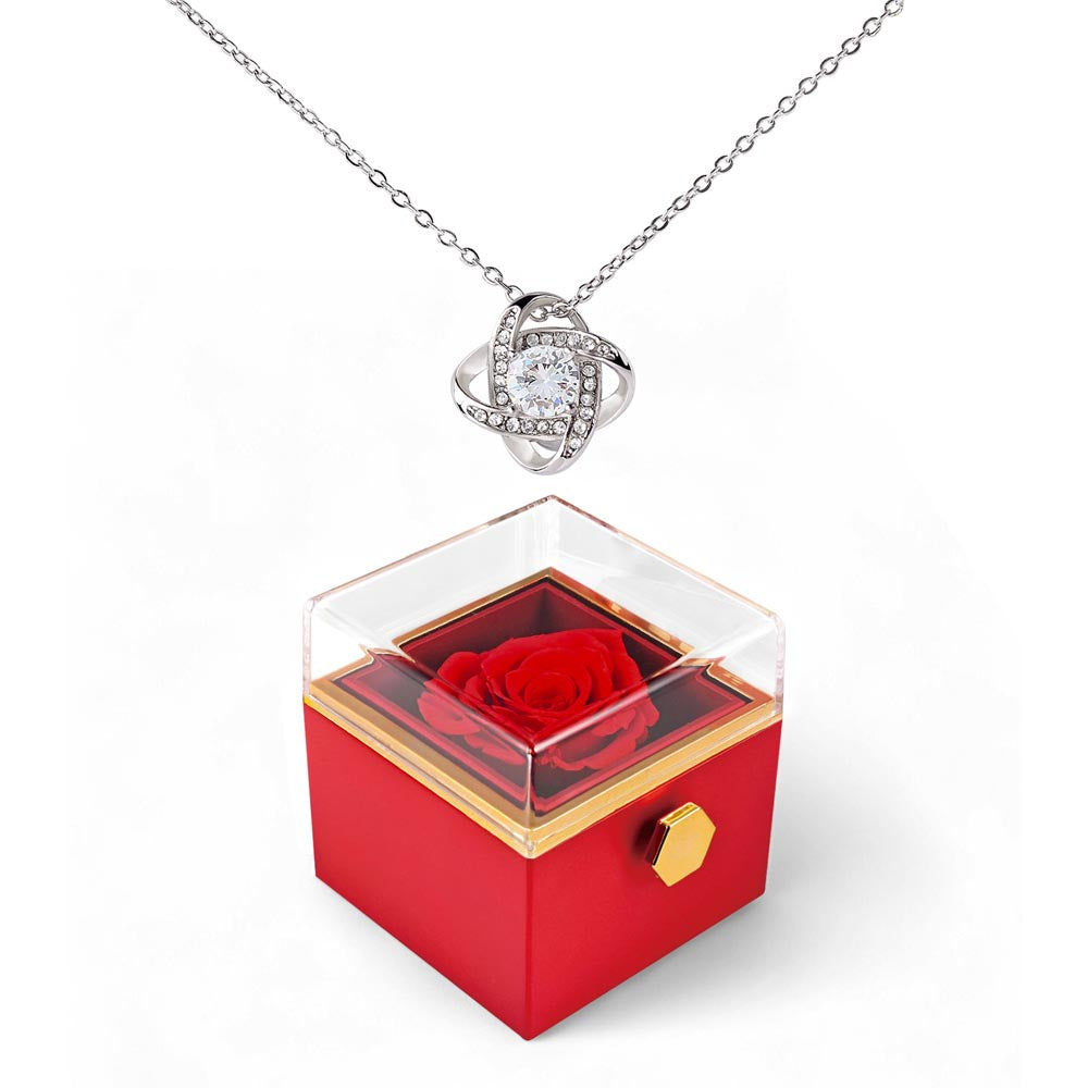 Love Knot Necklace with Rotating Rose Gift Box – Romantic Luxury Gift for Her - goldenandvintage