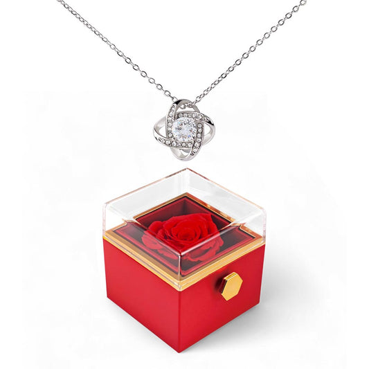 Love Knot Necklace with Rotating Rose Gift Box – Romantic Luxury Gift for Her - goldenandvintage