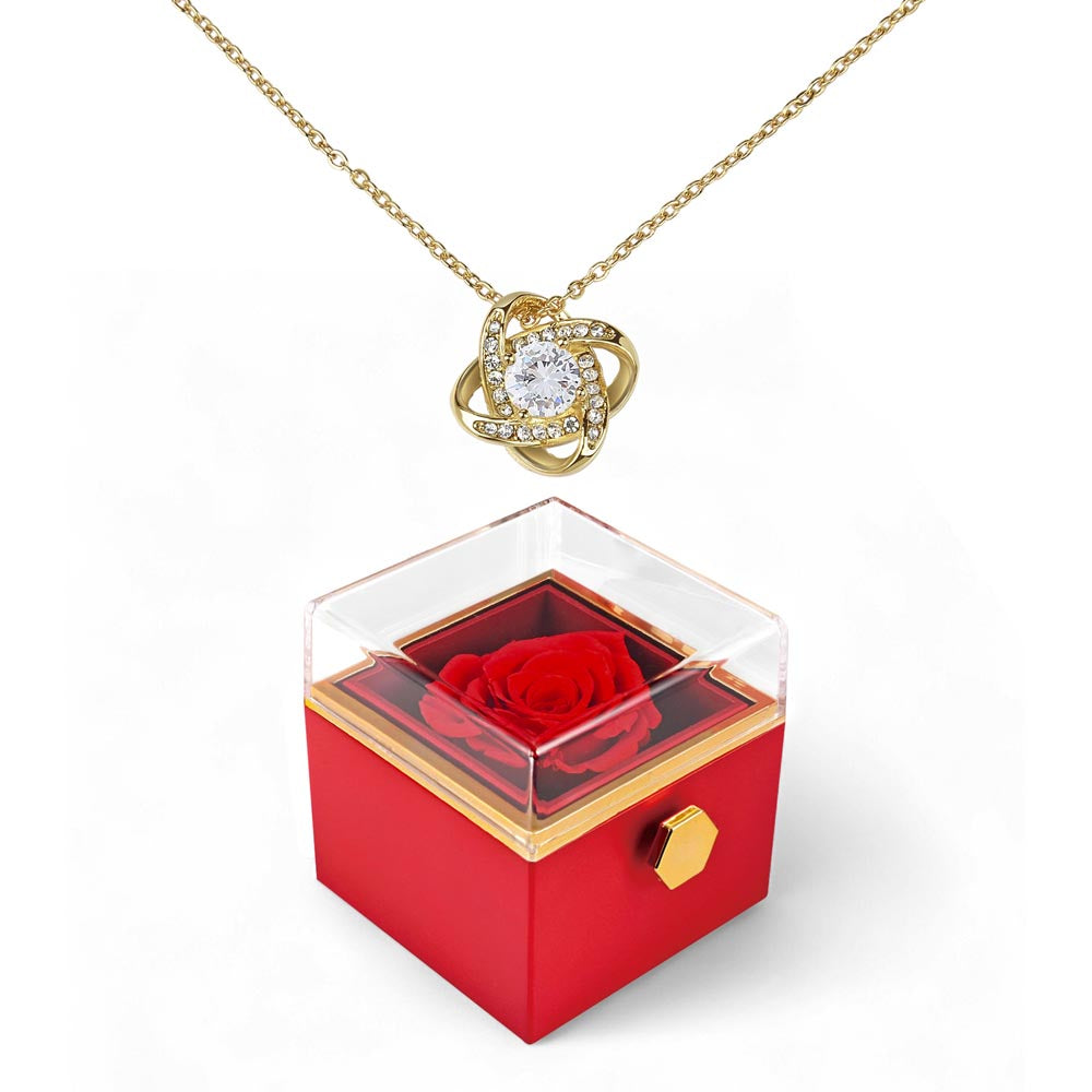 Love Knot Necklace with Rotating Rose Gift Box – Romantic Luxury Gift for Her - goldenandvintage
