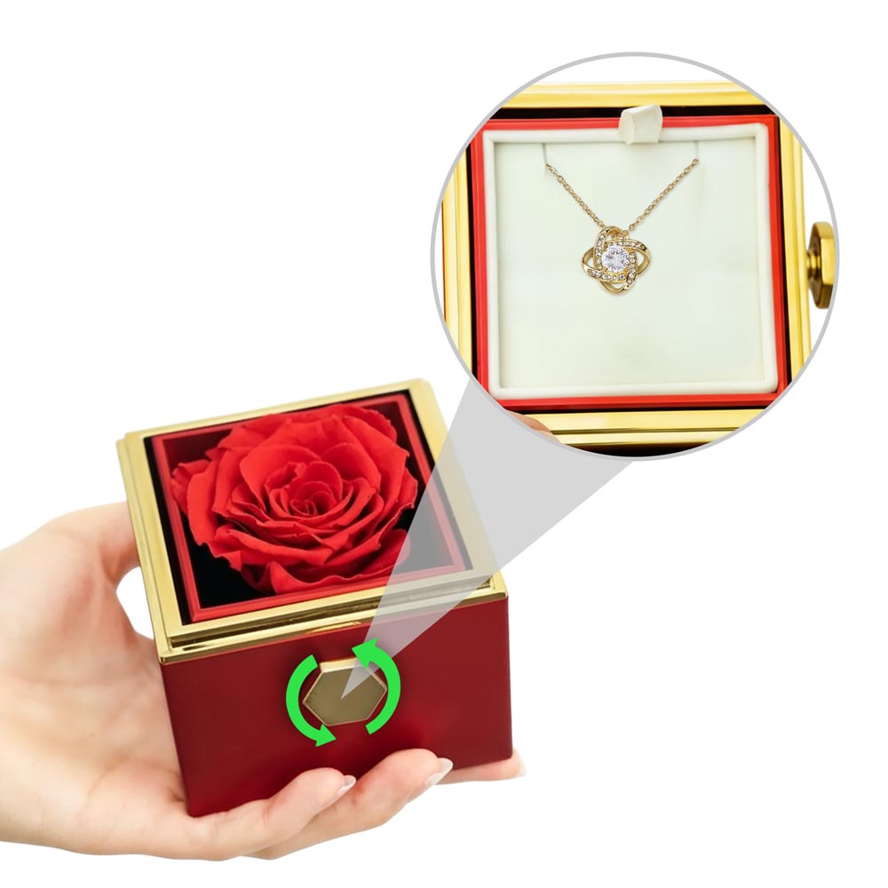 Love Knot Necklace with Rotating Rose Gift Box – Romantic Luxury Gift for Her - goldenandvintage
