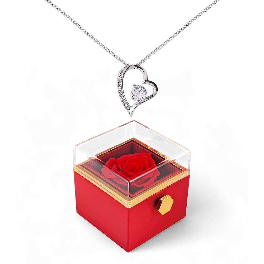 Forever Love Necklace with Rotating Rose Gift Box – Elegant Romantic Gift for Her - goldenandvintage