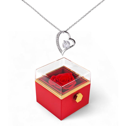 Forever Love Necklace with Rotating Rose Gift Box – Elegant Romantic Gift for Her - goldenandvintage