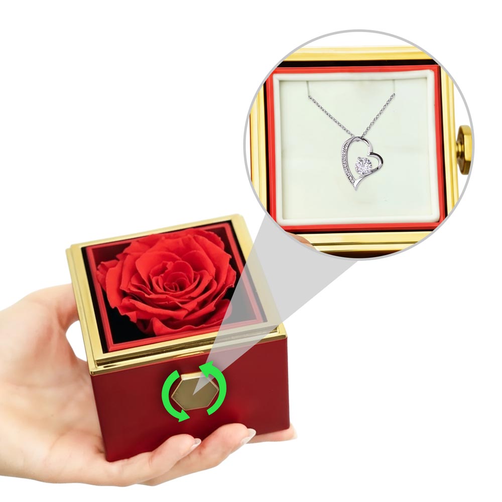 Forever Love Necklace with Rotating Rose Gift Box – Elegant Romantic Gift for Her - goldenandvintage