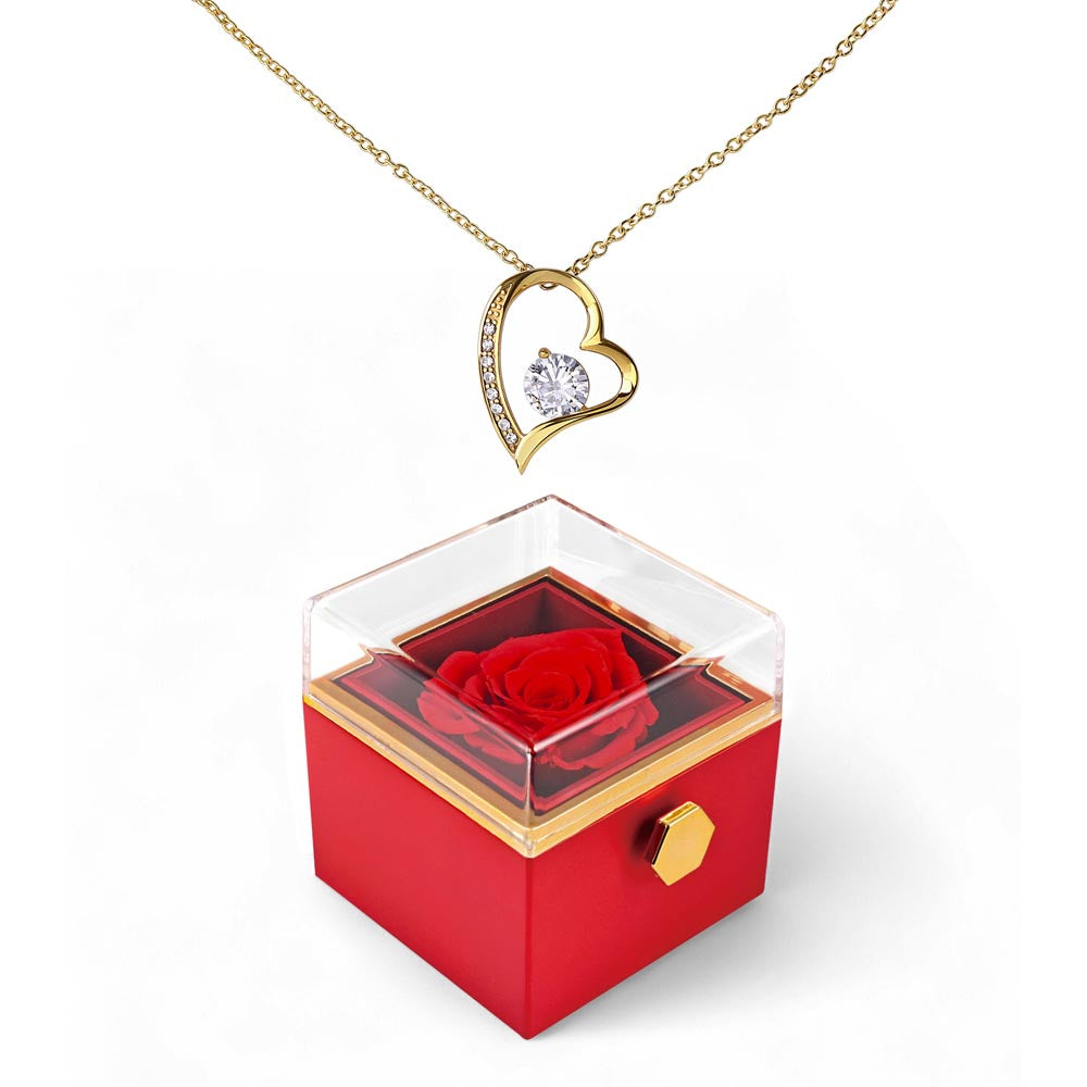 Forever Love Necklace with Rotating Rose Gift Box – Elegant Romantic Gift for Her - goldenandvintage