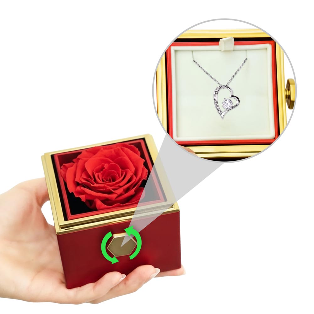 Forever Love Necklace with Rotating Rose Gift Box – Elegant Romantic Gift for Her - goldenandvintage