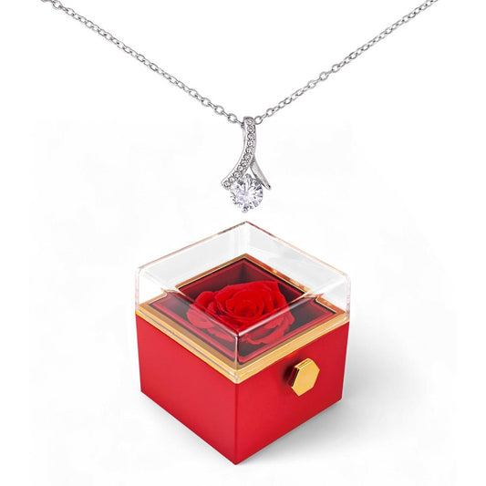 Alluring Beauty Rotating Rose Gift Box Necklace – Luxury Romantic Jewelry Gift for Her