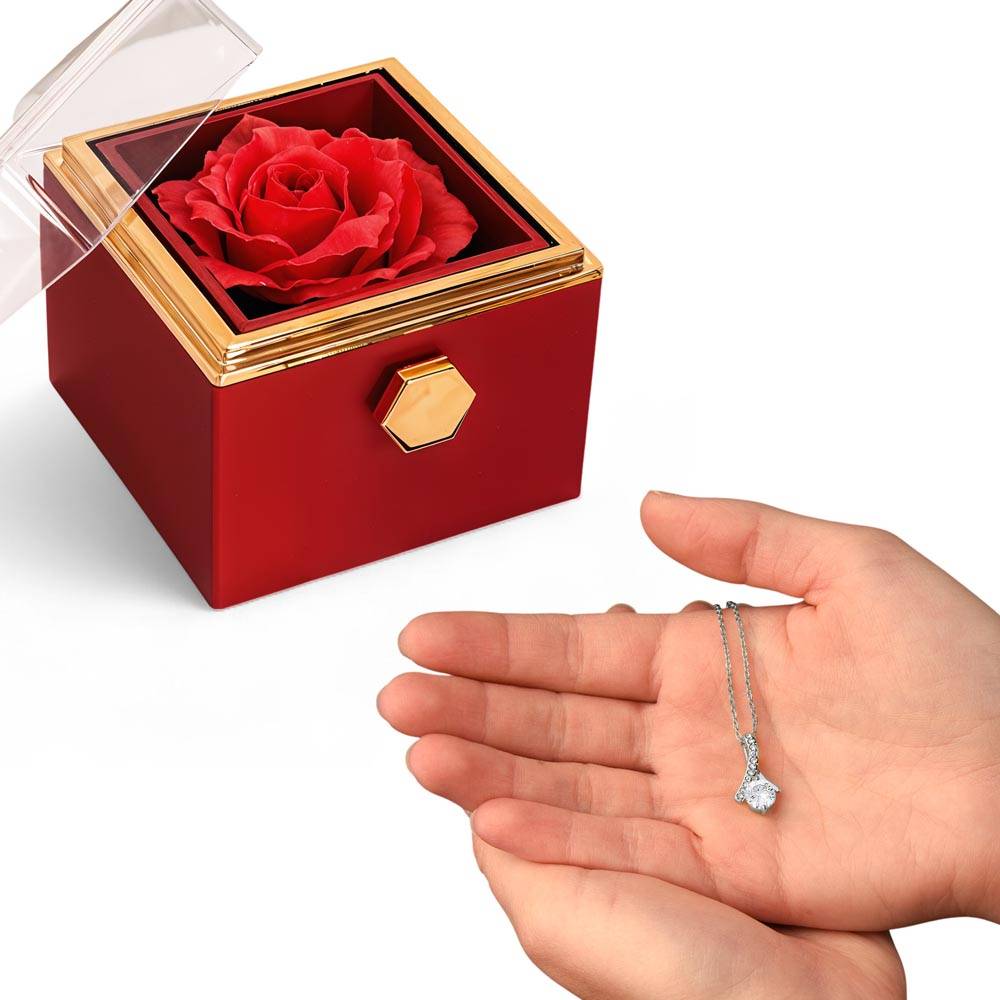 Alluring Beauty Rotating Rose Gift Box Necklace – Luxury Romantic Jewelry Gift for Her - goldenandvintage