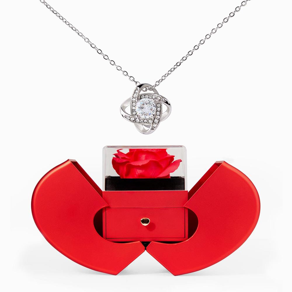 Love Knot Necklace with Red Heart Rose Box – Luxury Romantic Jewelry Gift for Her - goldenandvintage