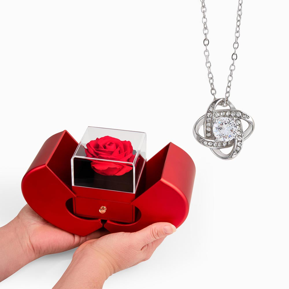 Love Knot Necklace with Red Heart Rose Box – Luxury Romantic Jewelry Gift for Her - goldenandvintage