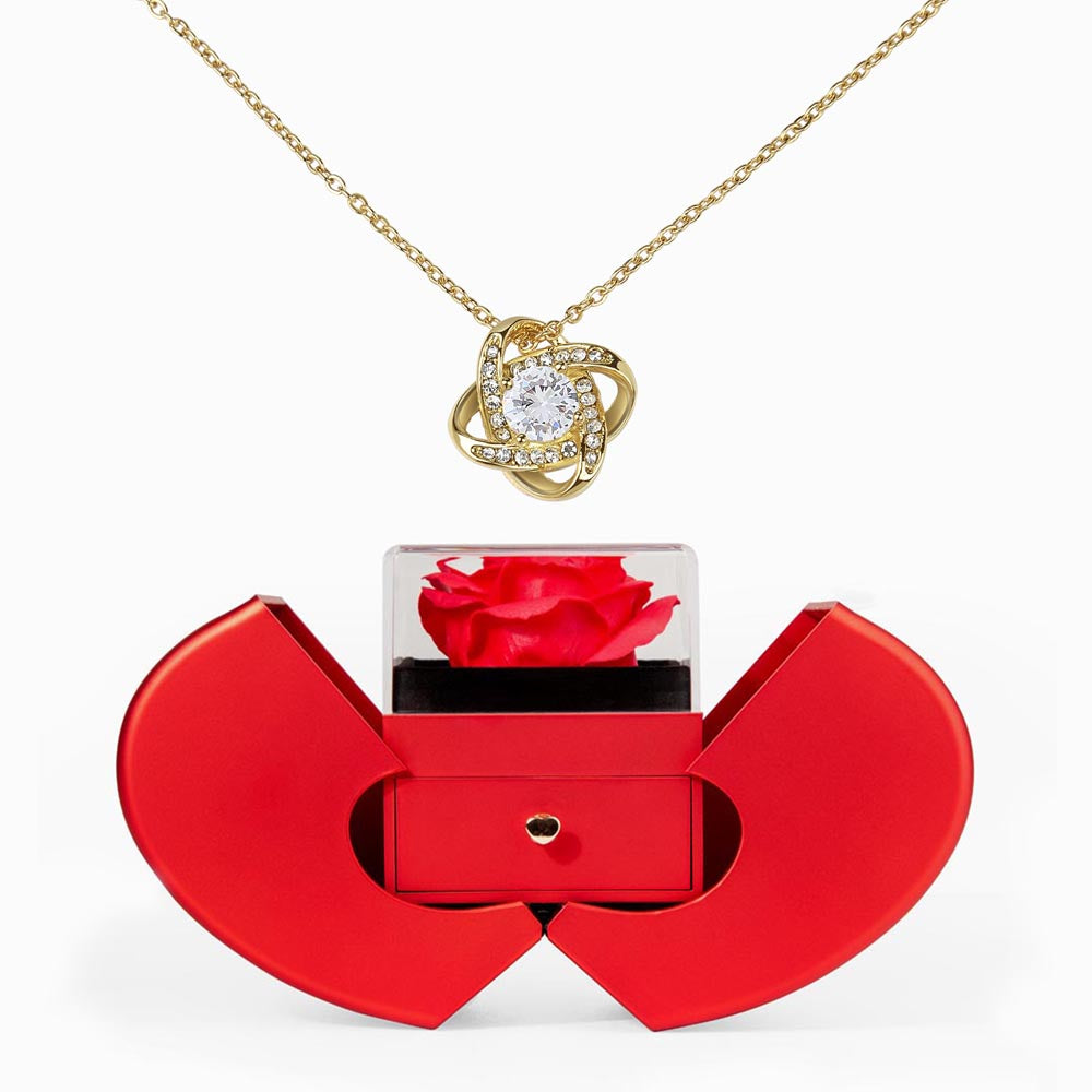 Love Knot Necklace with Red Heart Rose Box – Luxury Romantic Jewelry Gift for Her - goldenandvintage