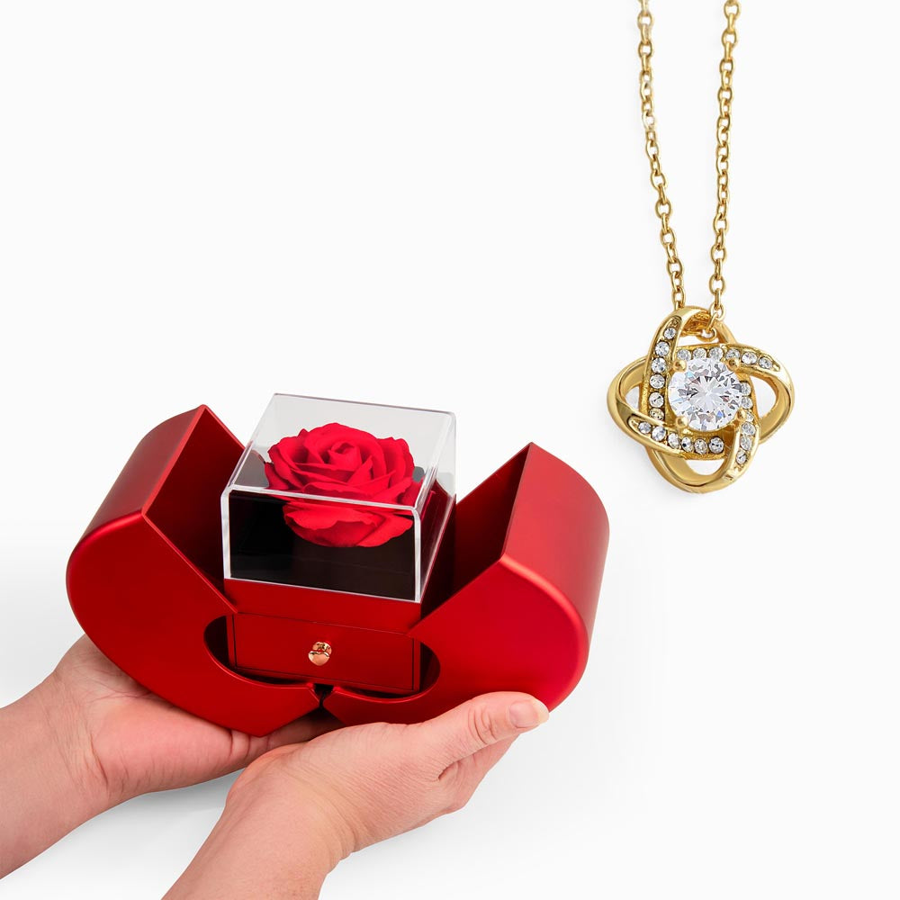 Love Knot Necklace with Red Heart Rose Box – Luxury Romantic Jewelry Gift for Her - goldenandvintage