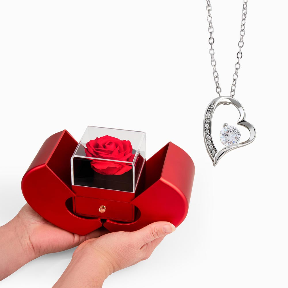 Forever Love Necklace with Red Heart Rose Box – Luxury Romantic Gift for Her - goldenandvintage