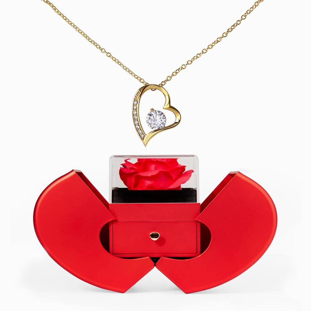 Forever Love Necklace with Red Heart Rose Box – Luxury Romantic Gift for Her - goldenandvintage