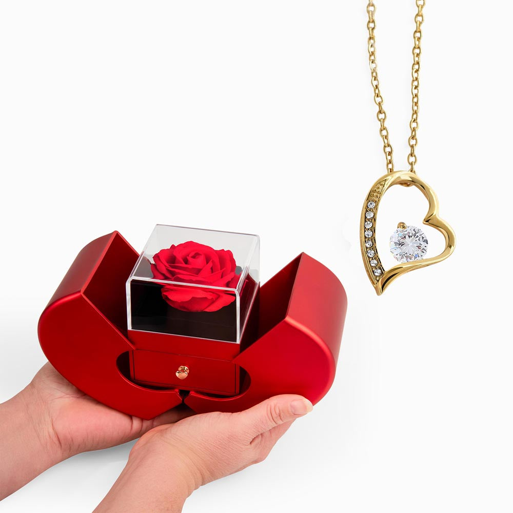 Forever Love Necklace with Red Heart Rose Box – Luxury Romantic Gift for Her - goldenandvintage