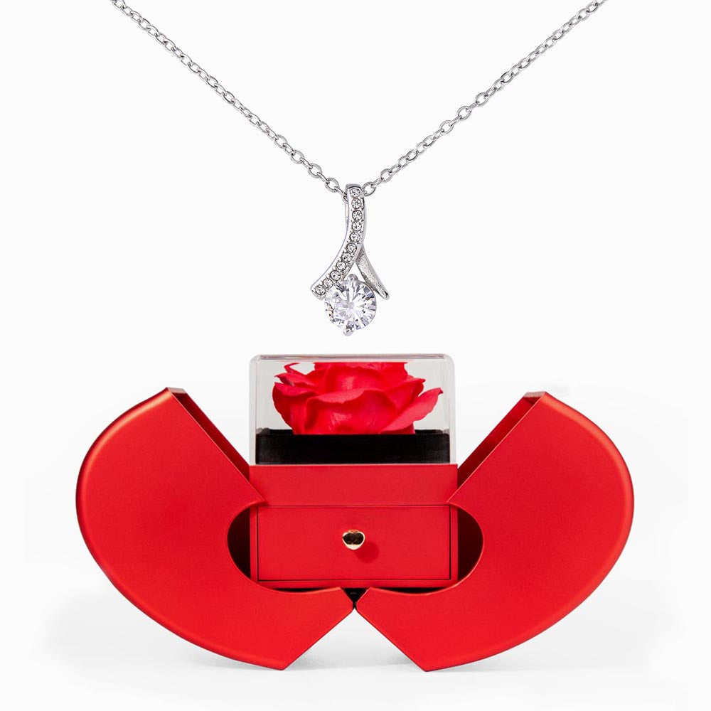Alluring Beauty Necklace with Red Heart Rose Box – Elegant Romantic Gift for Her - goldenandvintage