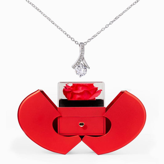 Alluring Beauty Necklace with Red Heart Rose Box – Elegant Romantic Gift for Her