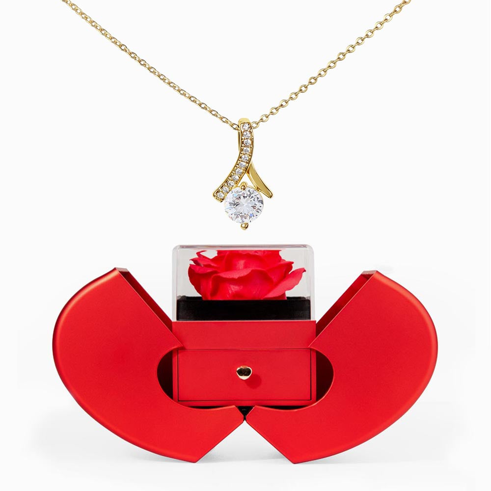 Alluring Beauty Necklace with Red Heart Rose Box – Elegant Romantic Gift for Her - goldenandvintage