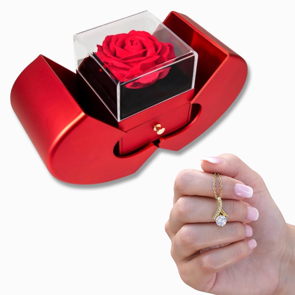 Alluring Beauty Necklace with Red Heart Rose Box – Elegant Romantic Gift for Her - goldenandvintage