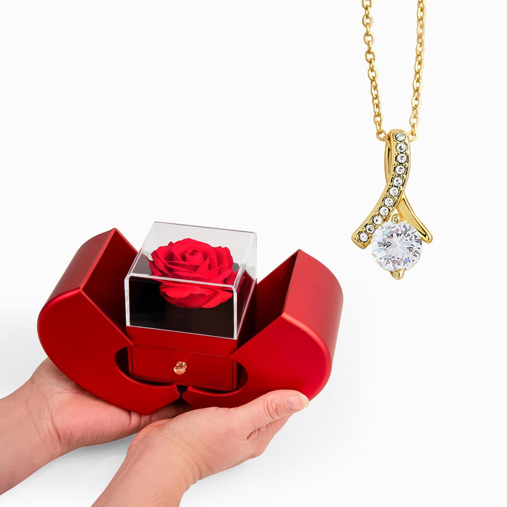 Alluring Beauty Necklace with Red Heart Rose Box – Elegant Romantic Gift for Her - goldenandvintage