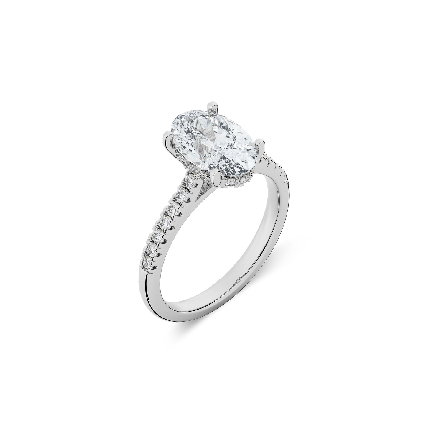 Hidden Halo II Oval Lab Grown Diamond Ring in 14K White Gold