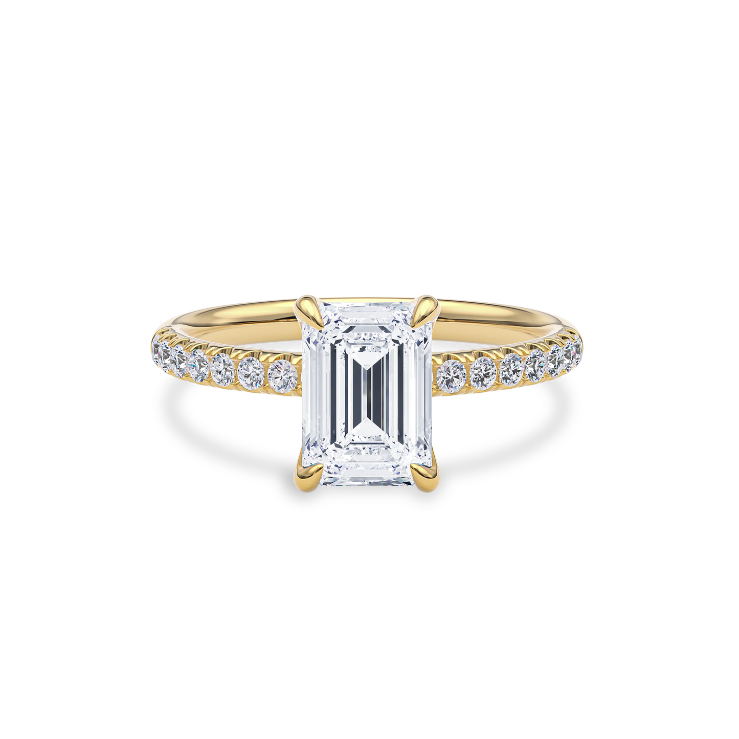 Dia Solitaire Pave Engagement Ring Emerald•Yellow Gold