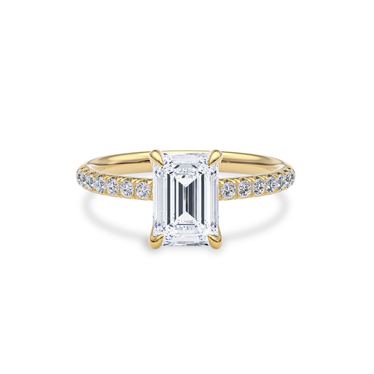 Dia Solitaire Pave Engagement Ring Emerald•Yellow Gold