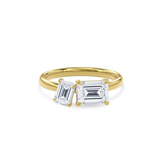 Callisto Two Stones Engagement Ring Emerald•Yellow Gold