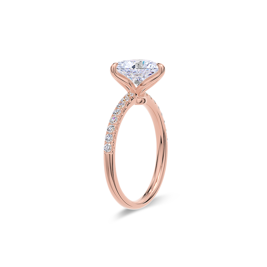 Dia Solitaire Pave Engagement Ring Heart•Rose Gold