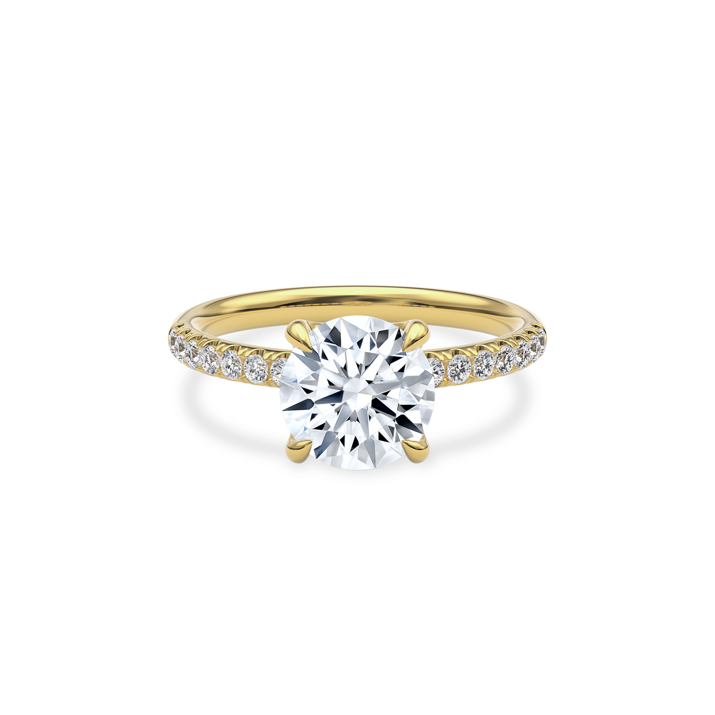 Dia Solitaire Pave Engagement Ring Round•Yellow Gold